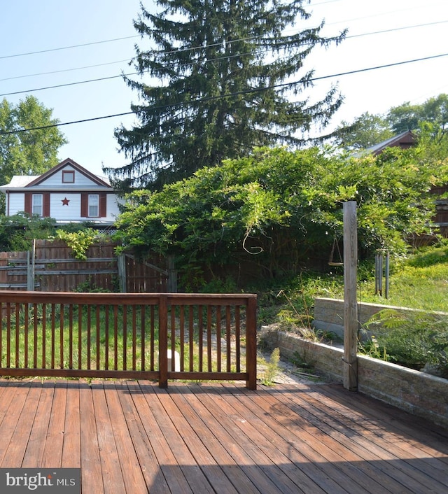 wooden terrace featuring fence