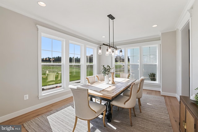 dining room featuring a wealth of natural light, crown molding, and baseboards