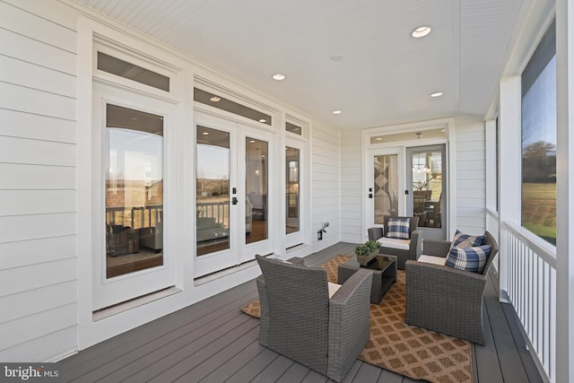 wooden deck featuring french doors