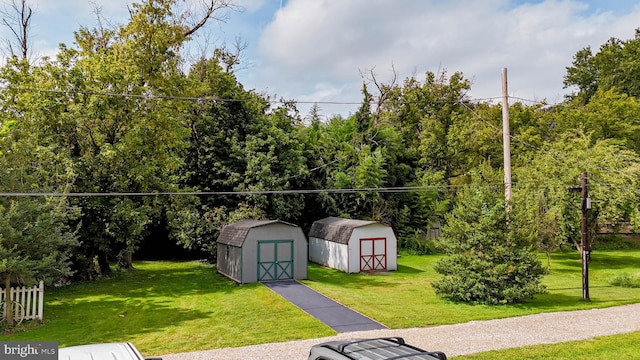 view of yard with a shed