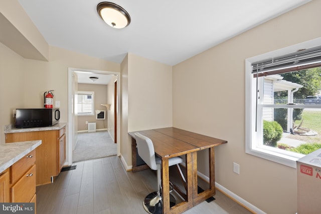 dining space with light hardwood / wood-style floors