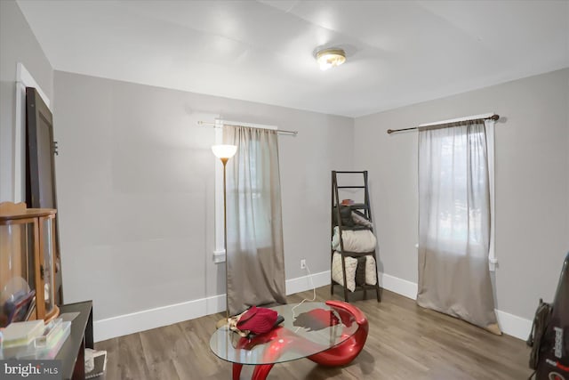 living area with hardwood / wood-style flooring