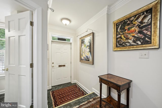 foyer entrance featuring ornamental molding