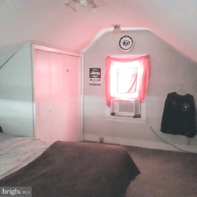 bedroom featuring lofted ceiling