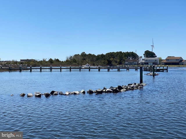 water view featuring a dock