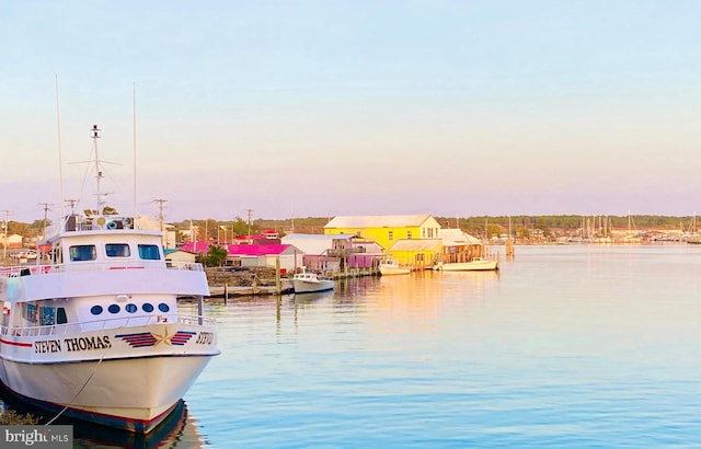 view of dock with a water view