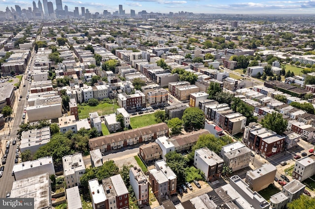 drone / aerial view with a city view