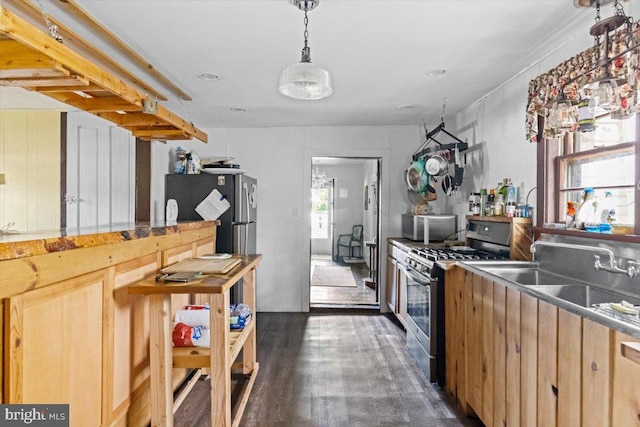 kitchen featuring light brown cabinetry, dark hardwood / wood-style floors, sink, and appliances with stainless steel finishes