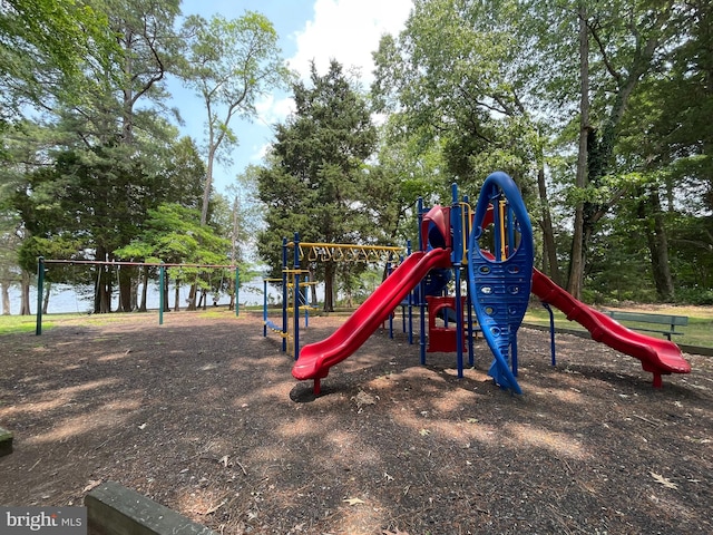 community jungle gym with a water view