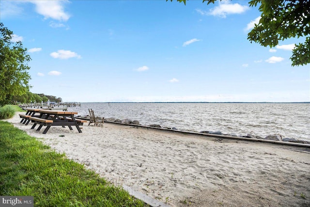 view of dock featuring a water view