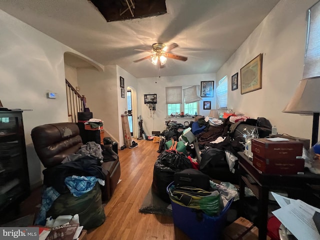 misc room featuring ceiling fan and hardwood / wood-style flooring