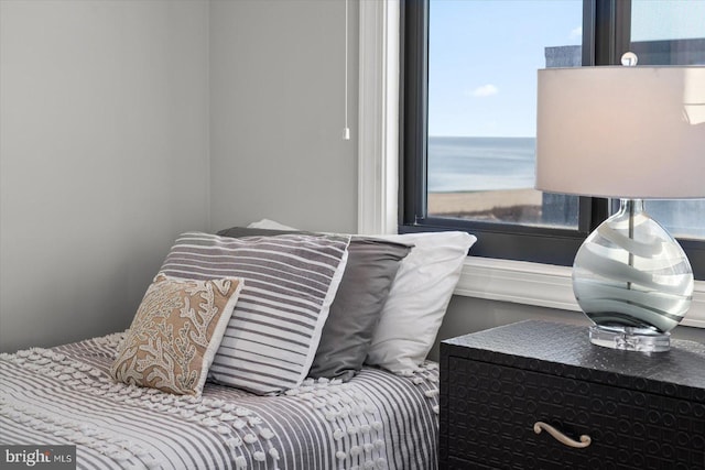 bedroom with a water view