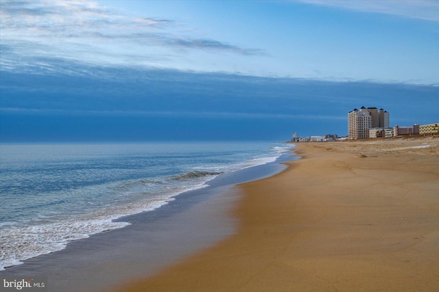 property view of water featuring a beach view