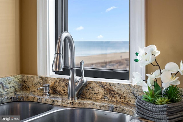 details with sink and a water view