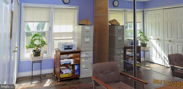 office area with dark wood-type flooring