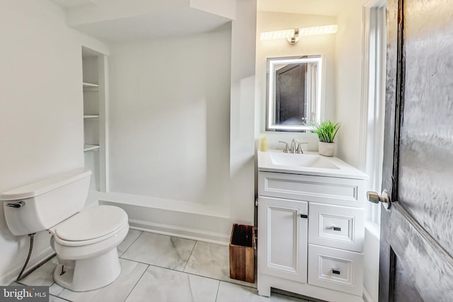 full bathroom featuring vanity, toilet, and separate shower and tub