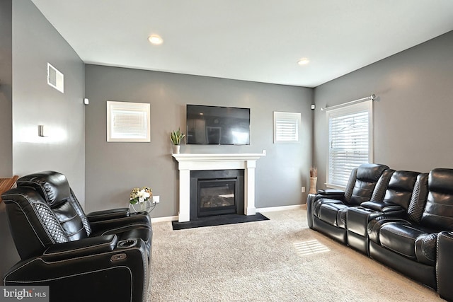 living room featuring carpet