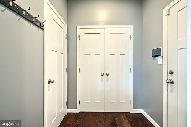 entryway with dark wood-type flooring