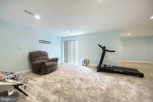 workout room with carpet floors