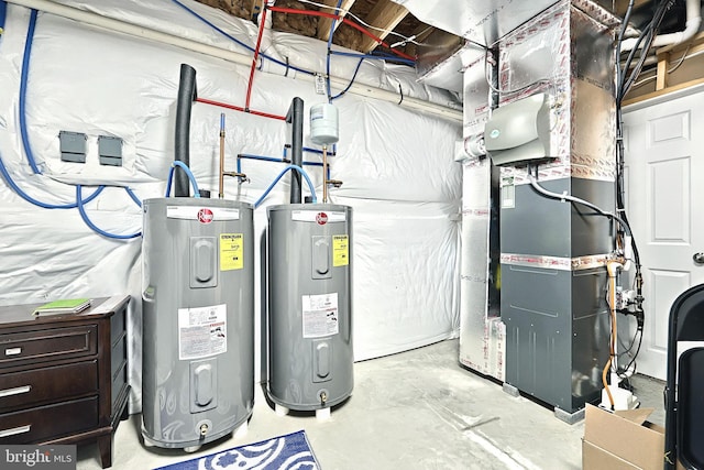 utility room with water heater and heating unit