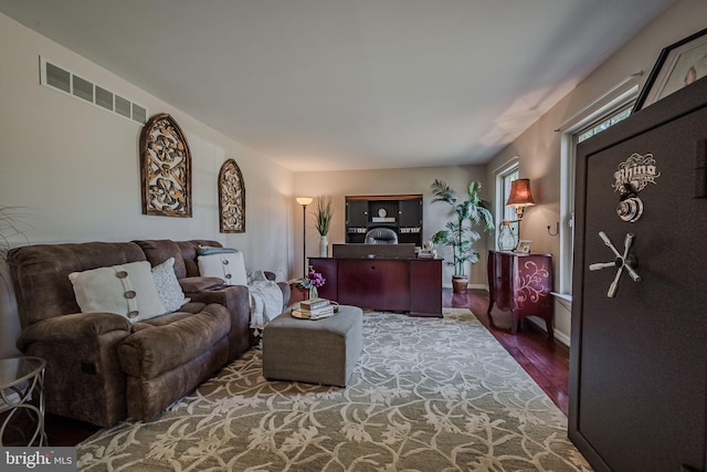 living room with hardwood / wood-style floors