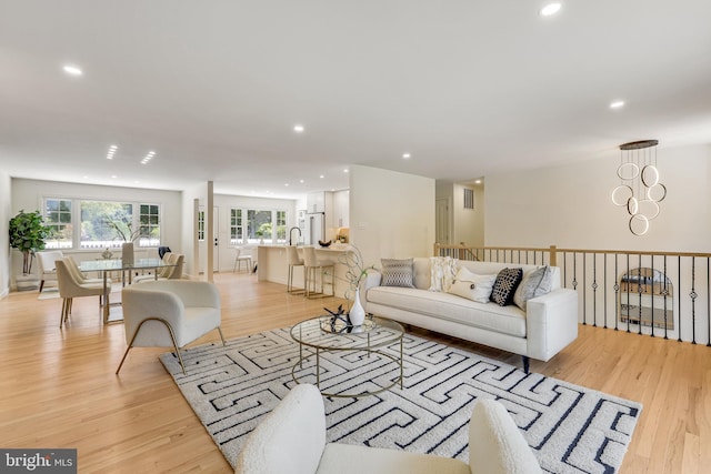 living room featuring light wood-type flooring