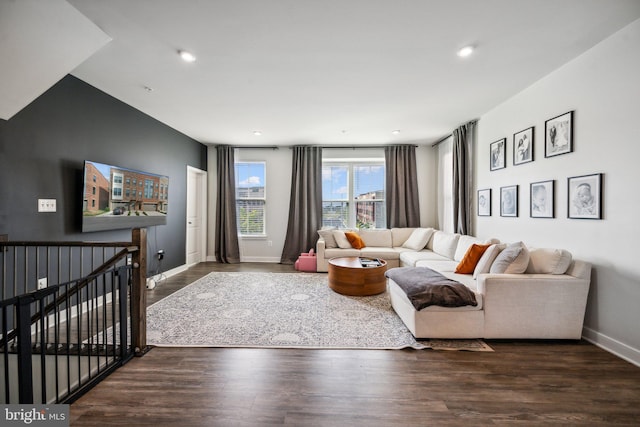 living room featuring dark hardwood / wood-style flooring