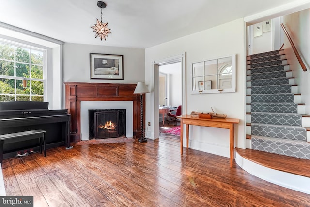 living room with hardwood / wood-style flooring