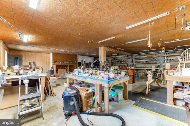 garage featuring a workshop area