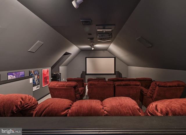 cinema featuring lofted ceiling