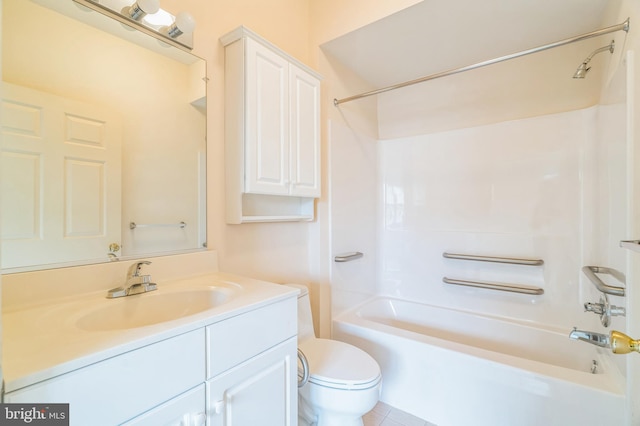 full bathroom featuring tile patterned floors, vanity, toilet, and  shower combination