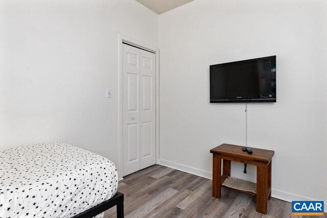 bedroom with a closet and wood-type flooring