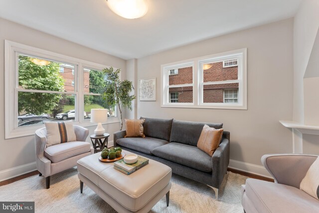 living room with light hardwood / wood-style floors