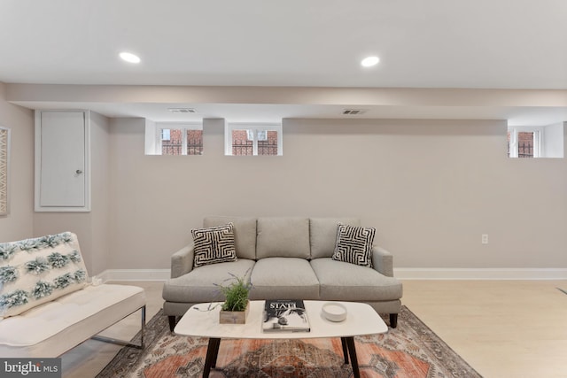 living room with hardwood / wood-style floors