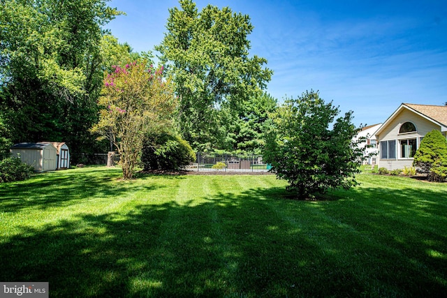 view of yard with a storage unit