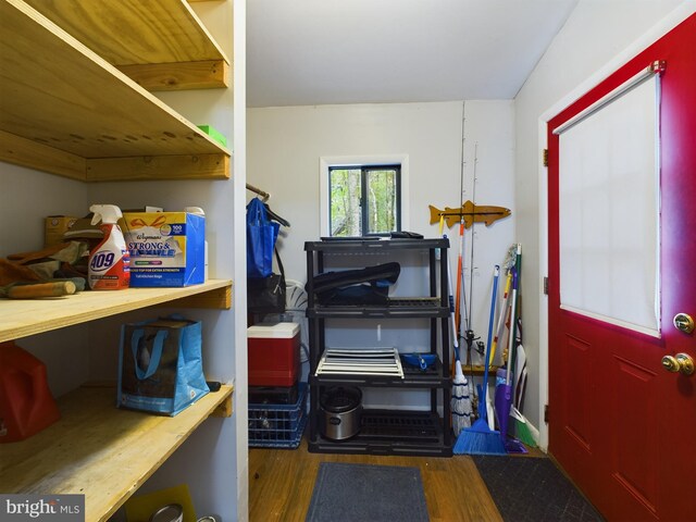 interior space with dark hardwood / wood-style flooring