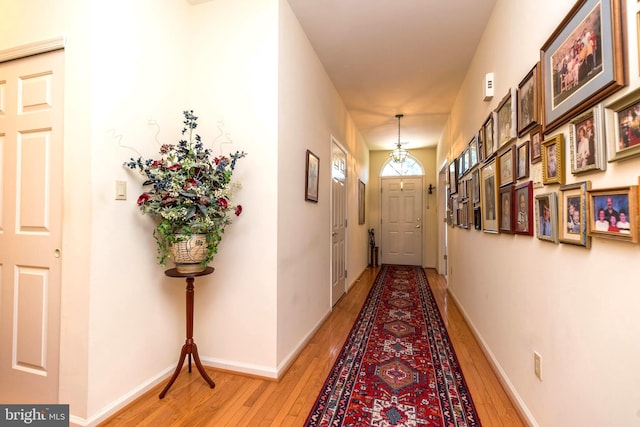 hall with light hardwood / wood-style floors