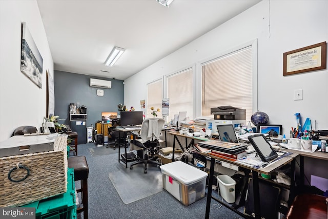 office featuring carpet and a wall unit AC