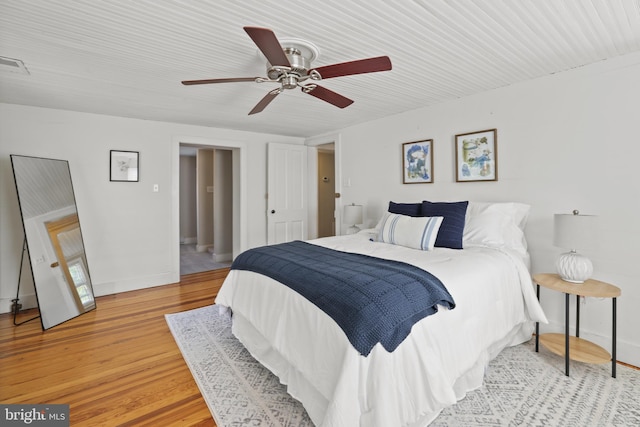 bedroom featuring ceiling fan and light hardwood / wood-style floors