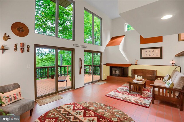 interior space featuring a towering ceiling