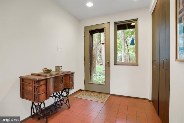 foyer entrance with plenty of natural light and tile patterned flooring