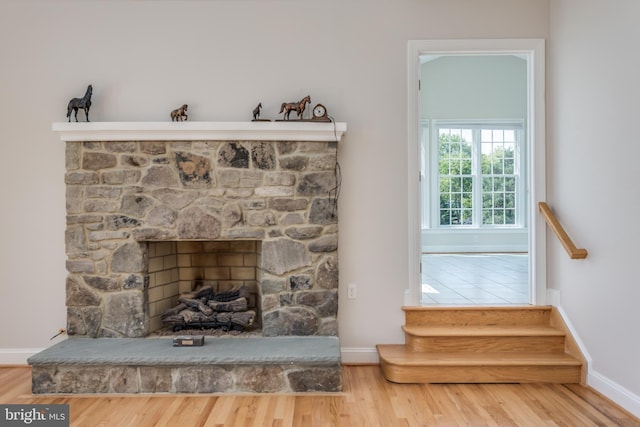 details featuring wood-type flooring and a fireplace