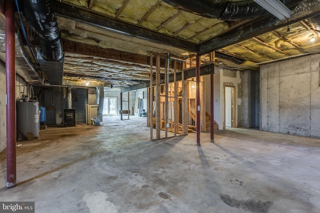 basement featuring water heater