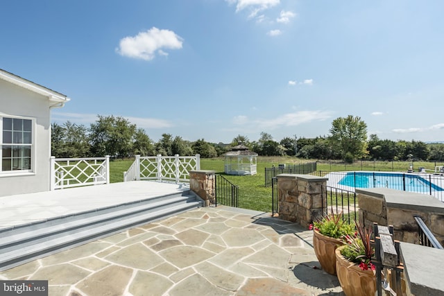 view of patio with a fenced in pool