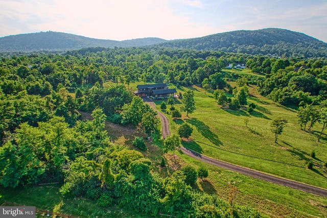 drone / aerial view featuring a rural view and a mountain view