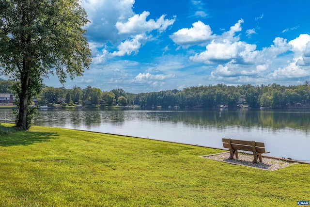 property view of water featuring a wooded view