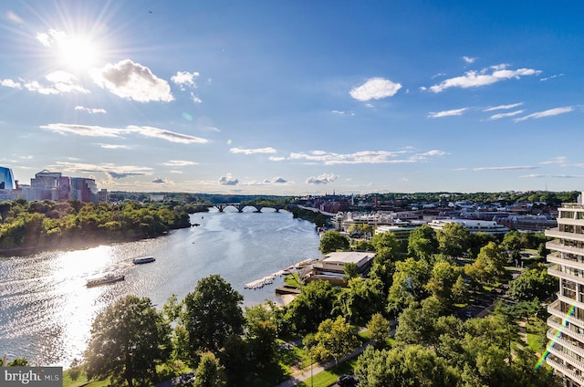 water view with a notable bridge and nearby urban area