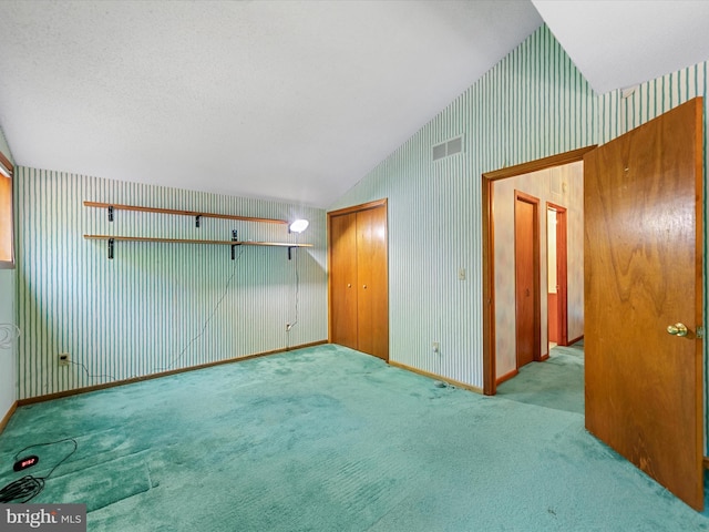 spare room with lofted ceiling and carpet