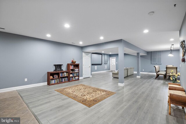 interior space with light hardwood / wood-style flooring