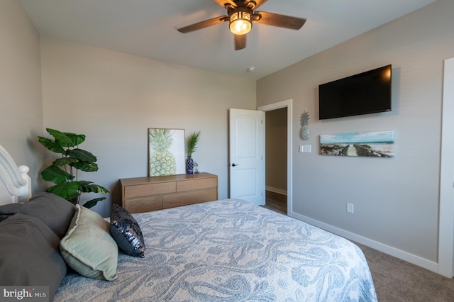 bedroom featuring carpet and ceiling fan